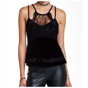 Free People Black Velvet Lace Tank Top Peplum Size Small